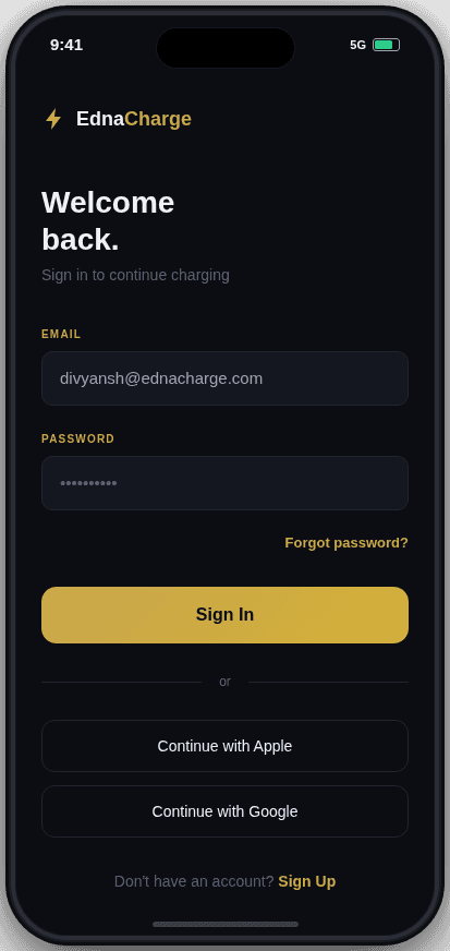 EdnaCharge app screen