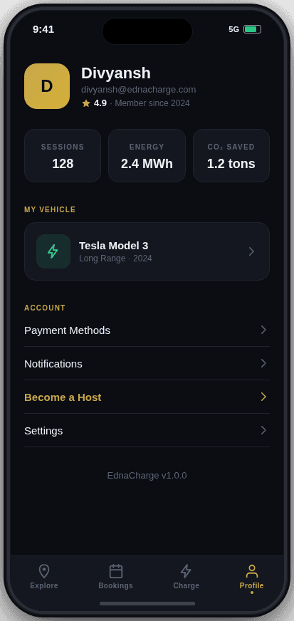 EdnaCharge app screen